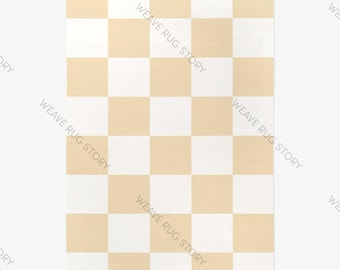 Handgeweven platgeweven geruit vloerkleed crèmebeige modern geruit wol minimalistisch Scandinavisch vloerkleed voor woonkamer slaapkamer aangepast formaat vloerkleed