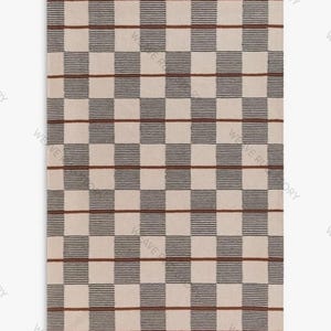 Handwoven Wool Checkered Rug: Modern Flatweave Design Large Area Bedroom Living Room Rugs