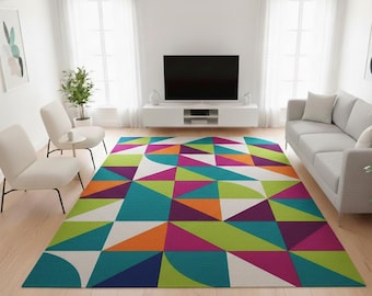 Modern Geometric Colorful Area Rug – Abstract Multicolor Carpet for Living Room, Bedroom & Home Decor