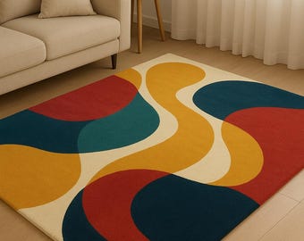 Hand Tufted Abstract Wave Rug – Modern Colorful Carpet