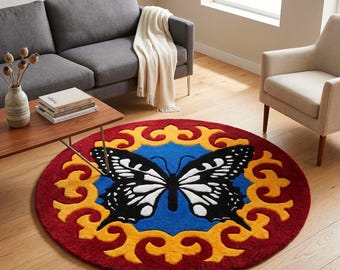 Hand Tufted New Zealand Wool Butterfly Round Rug (8 Ft)
