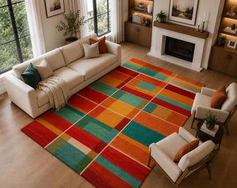 Hand Tufted Wool Area Rug, Modern Geometric Abstract Carpet, Living Room Floor Rug