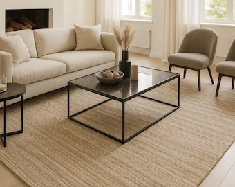 Hand-Knotted Beige Area Rug | Modern Minimalist Style, Custom Size