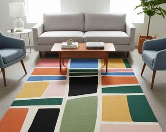 Hand Tufted Geometric Area Rug | Mid Century Modern Carpet