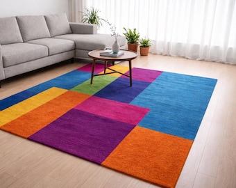Modern Geometric Colorful Area Rug | Multicolor Abstract Carpet for Living Room |
