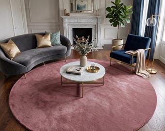 Hand Tufted New Zealand Wool Round Rug, Dusty Rose Pink, Modern Minimalist Decor