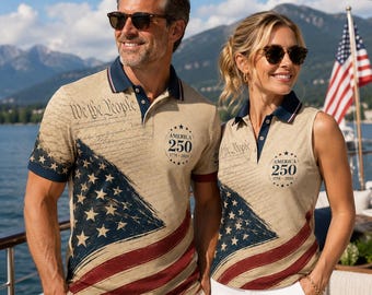 USA 250th Anniversary Polo Shirt, 1776-2026 We The People Golf Polo, Patriotic Couple Shirt, Women Sleeveless Polo