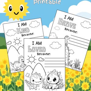 Cute Dinosaurs Coloring Pages for Kids, Affirmation Color Pages, Preschool activities, Early Learning pages