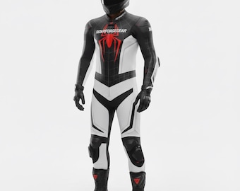 Spider-Inspired Cowhide Motorcycle Racing Suit | Custom Superhero Biker Outfit | CE-Approved Leather Gear