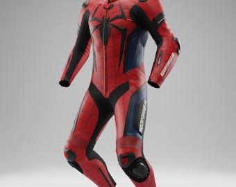 Handmade Spider-Man Leather Motorcycle Racing Suit • Cosplay Biker Outfit