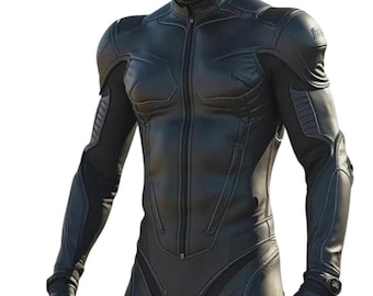 Traje de motociclista de cuero negro: equipo de protección integral y blindado.