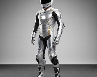 Futuristic Armored Motorcycle Racing Suit | Handmade One-Piece Leather Biker Suit | CE Approved Custom Moto Track & Cosplay Gear