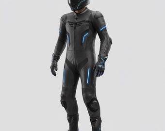 Handmade Black Leather Motorcycle Racing Suit | Custom Moto GP Style
