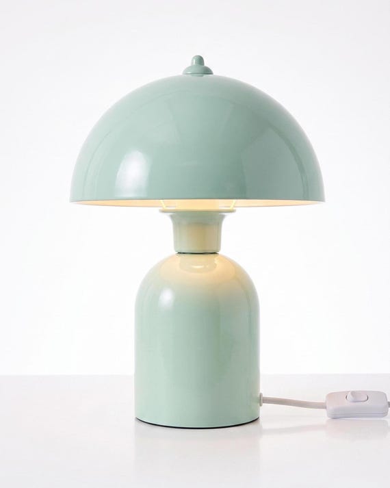 Mint Green Metal Mushroom Lamp, Mid-Century Modern Accent Light (35cm)