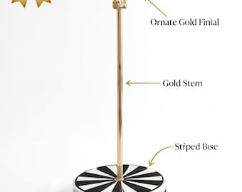Handcrafted Ceramic Paper Towel Stand, Black-White Striped Base, Gold Coral Finial