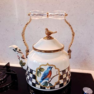 Bird designed Enamel Kettle, Christmas, Noel, Xmas Gift,New Year Gift