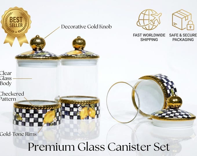 Glass Canister Set with Lemon Porcelain Lids | 800ML Kitchen Storage Jars