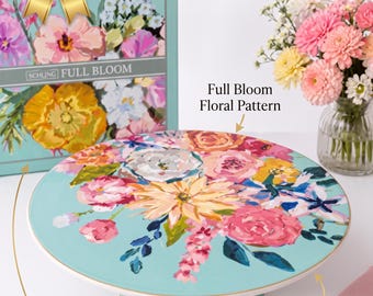 Floral Cake Stand, Turquoise Porcelain Pedestal with Gold Trim, Full Bloom Botanical Dessert Plate, Hand Painted Floral Serving Tray