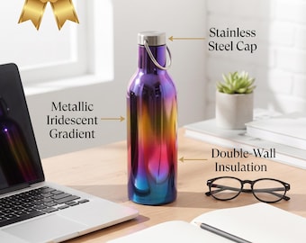 Rainbow Gradient Steel Water Bottle, 500ml Insulated Travel Bottle with Handle