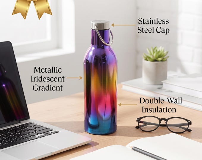 Rainbow Gradient Steel Water Bottle, 500ml Insulated Travel Bottle with Handle