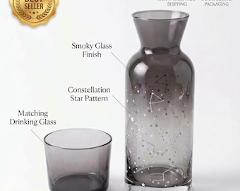 Smoky Grey Glass Water Carafe Set | Star Constellation Pattern (700ml)