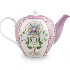 Vintage Pink Floral Porcelain Teapot, Lattice Pattern, 1600ml Capacity