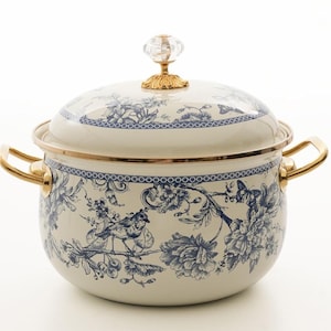 Cacerola holandesa de esmalte azul con pomo de cristal