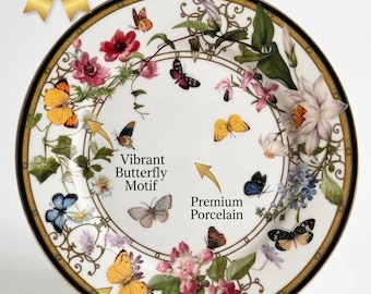 6-Piece Porcelain Dessert Plates, Floral Butterfly Garden Set (19 cm)