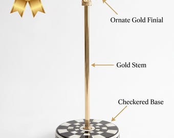 Checkerboard Ceramic Paper Towel Stand, Gold Coral Finial, Retro Kitchen Decor