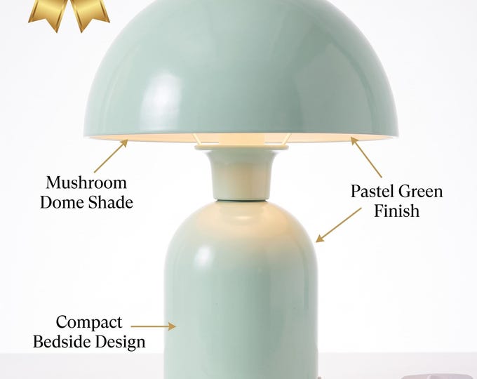 Mint Green Metal Mushroom Lamp, Mid-Century Modern Accent Light (35cm)