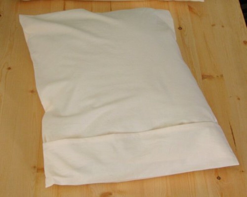May include: A cream-colored pillow with a folded edge, resting on a light-colored wooden surface. The pillow appears soft and plush, suggesting comfort. The folded edge adds a tailored detail to the pillow's design.