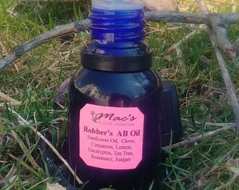 Mac's 100% Natural Robber's AB Oil, Concentrated, Chemical Free, Cobalt Blue Glass Euro Dropper Bottle