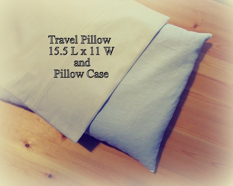 Mac's Set, Travel Size Buckwheat Hull Pillow & 1 Travel Size Pillow Case, 100% Unbleached Cotton Muslin, No Zipper image 1