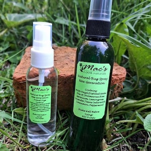 Mac's Natural Bug Spray, 4oz or 2 oz Size, Chemical Free, Deters: Flies, Mosquitos, Chiggers, Ticks, Gnats