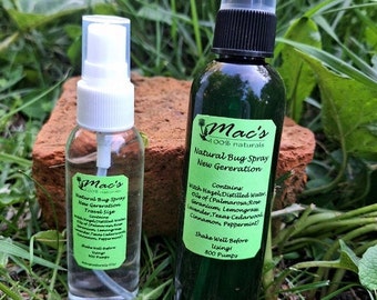 Mac's Natural Bug Spray, 4oz or 2 oz Size, Chemical Free, Deters: Flies, Mosquitos, Chiggers, Ticks, Gnats