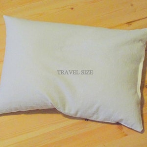Mac's Set, Travel Size Buckwheat Hull Pillow & 1 Travel Size Pillow Case, 100% Unbleached Cotton Muslin, No Zipper image 2