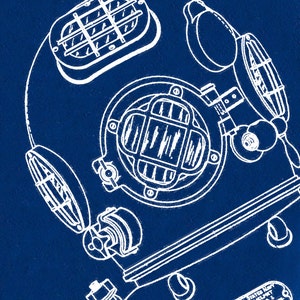 Navy Diving Helmet Hand coated traditionally made cyanotype blueprint image 3