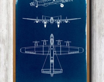 Avro Lancaster B Mk.1 Bomber Hand coated traditionally made cyanotype blueprint