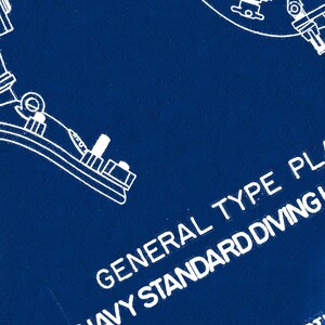 Navy Diving Helmet Hand coated traditionally made cyanotype blueprint image 4