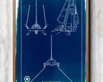 Star Wars Imperial Shuttle Hand coated traditionally made cyanotype