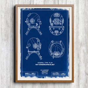 Navy Diving Helmet Hand coated traditionally made cyanotype blueprint image 1