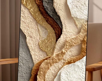 Lámina decorativa abstracta texturizada en color beige, color dorado neutro, decoración minimalista, arte mural moderno (descarga digital).