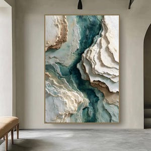 Abstrakcyjny wydruk gipsowy w kolorze turkusowo-białym, tekstura 3D w stylu nadmorskim (do pobrania w wersji cyfrowej)