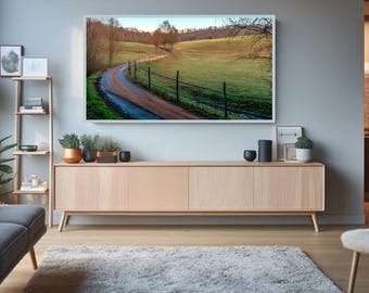 Winding Country Road TV Frame Art 4K, Scenic Landscape Digital Download, Rural Path Wall Art, Nature Field Printable, Samsung Frame TV Art