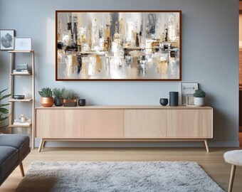Abstract Cityscape Frame TV Art,Neutral Gold Skyline Painting (Digital Download)