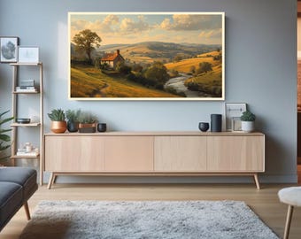Countryside River Valley TV Frame Art, Rustic Landscape Digital Download, Cozy Farmhouse Nature Wall Art for Samsung Frame TV