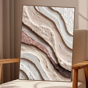 Impression d'art mural abstrait texturé, effet plâtre 3D, décoration d'intérieur beige Japandi (téléchargement numérique)