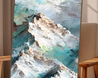 Arte abstracto en tonos verde azulado y beige, lámina decorativa con textura de empaste, arte minimalista, decoración moderna para el hogar (descarga digital).