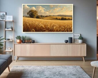 Golden Wheat Field TV Frame Art, Rustic Countryside Landscape Digital Download, 4K Farmhouse Wall Art for Samsung Frame TV