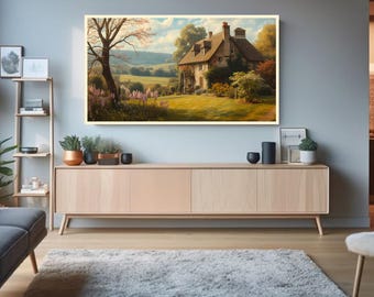 Countryside Cottage TV Frame Art, Rustic Farmhouse Landscape Digital Download, Cozy Cottage core Wall Art for Samsung Frame TV